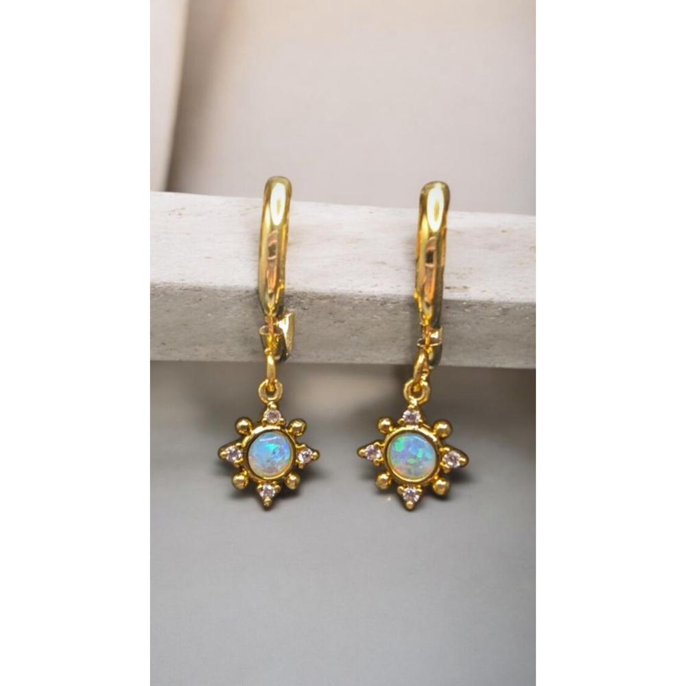 Gold Plated Tiny Sun Opal Minimalist Gold Ion-Plated Stainless Steel Huggies